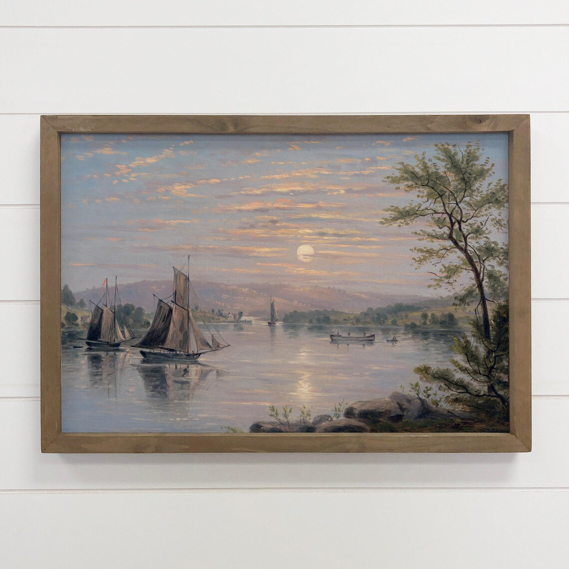 Lake Champlain Moonlit Sailboats Vintage Lake Painting Poster