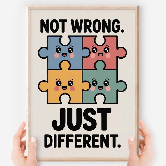 Not Wrong Just Different Neurodiversity Puzzle Pieces Affirmation Poster