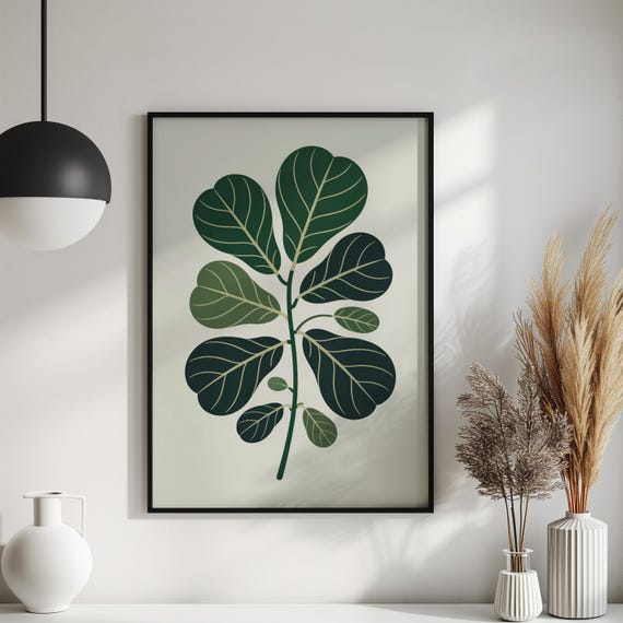 Fiddle Leaf Fig Print Minimalist Botanical Illustration Modern Houseplant Art