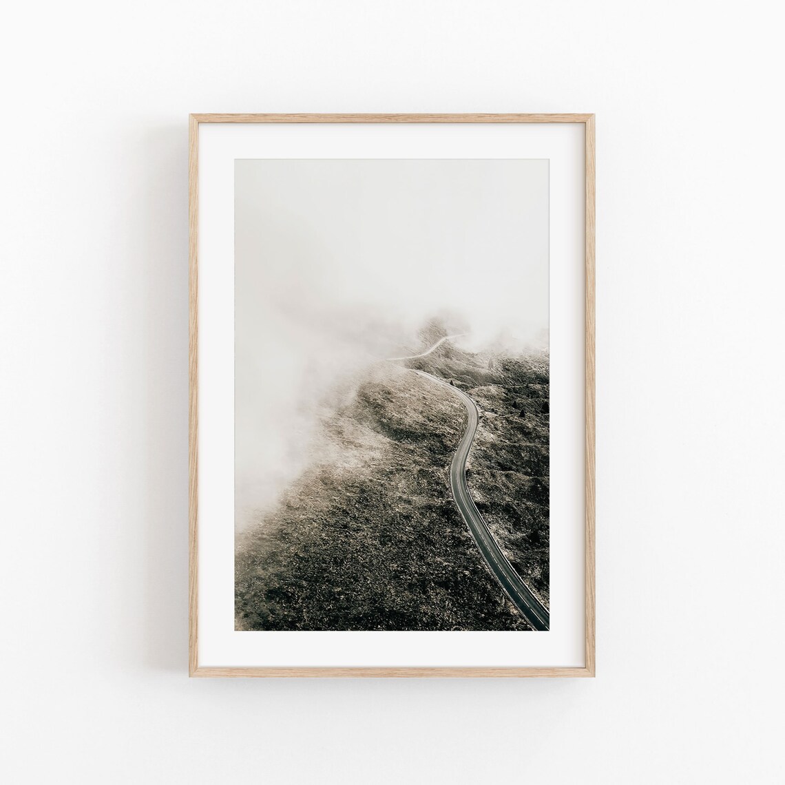 Mountain Forest Fog Tree Art Print, Nature Decor