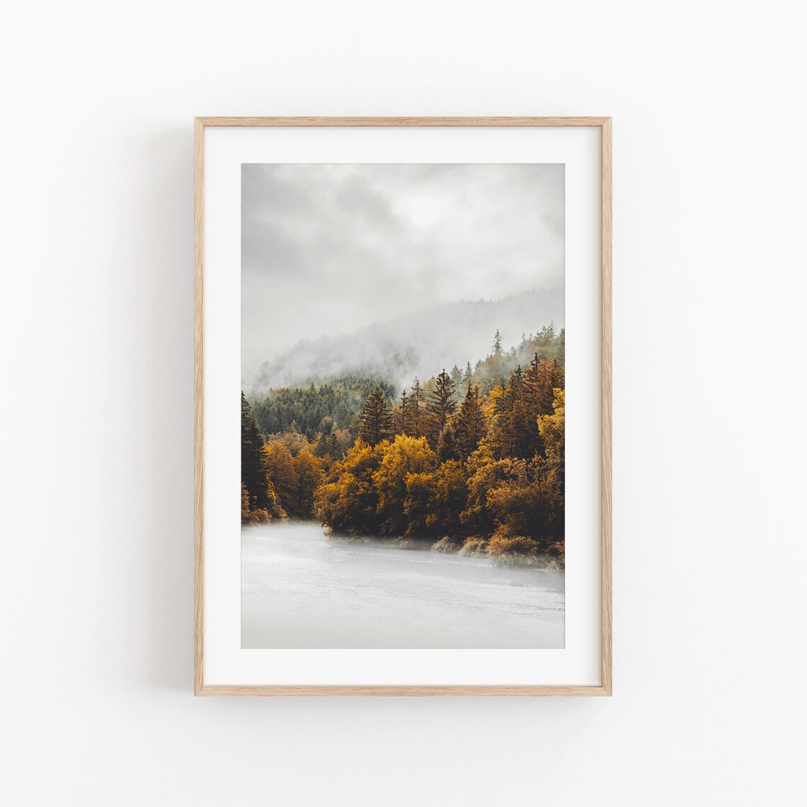 Rustic Autumn Forest Art Print, Fog Tree Landscape