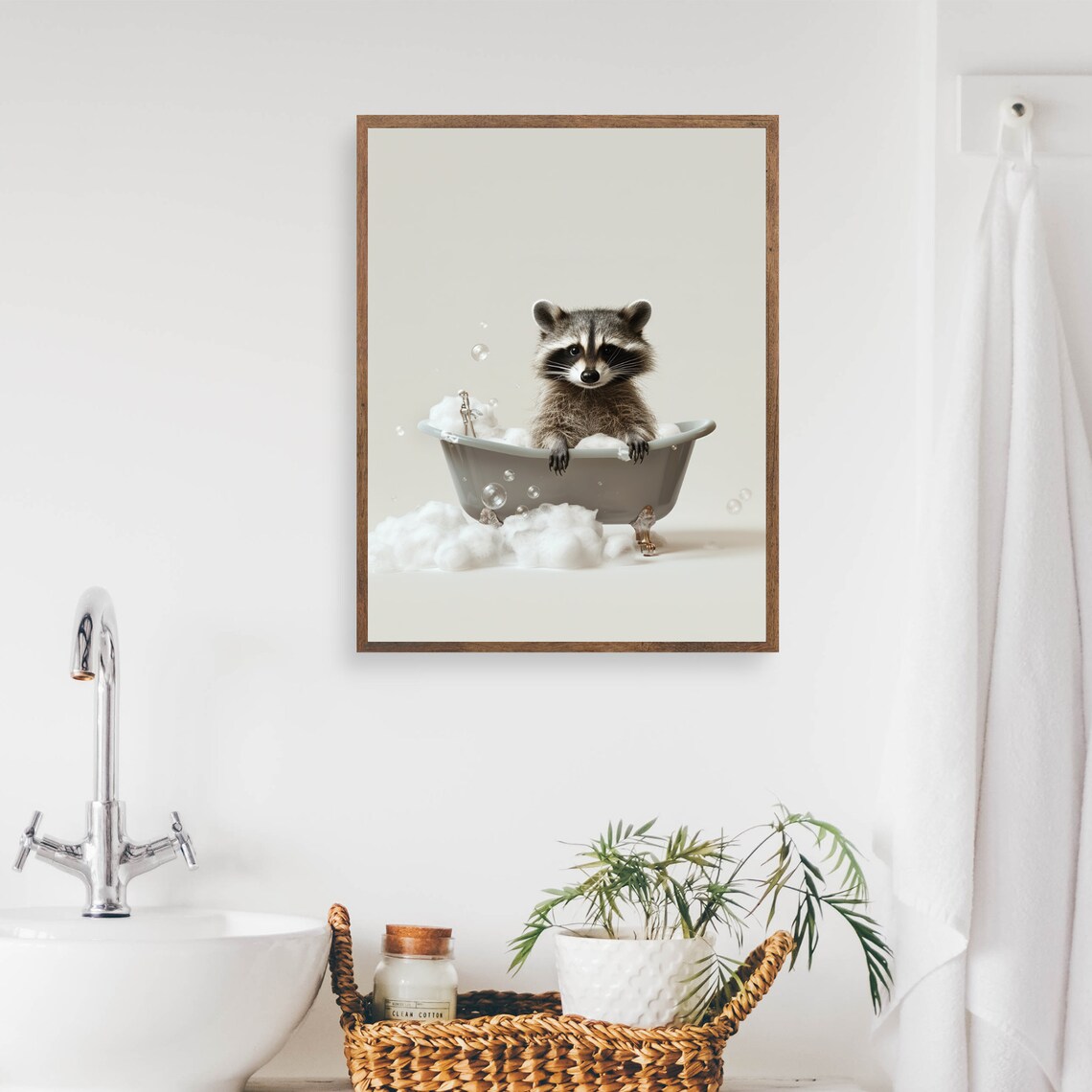 Raccoon In Bathtub Art Print Funny Bathroom Animal Poster