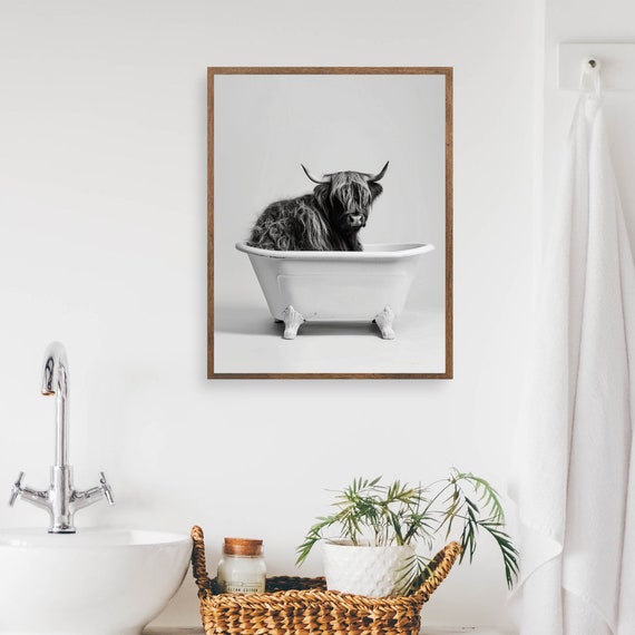 Highland Cow In Bathtub Print Funny Bathroom Wall Art