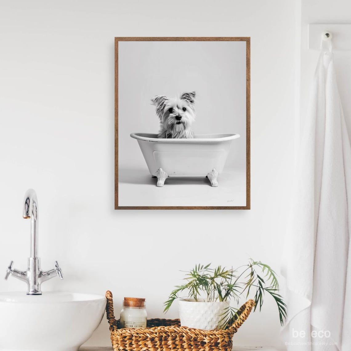 White Terrier Puppy Miniature Bathtub Black White Dog Poster