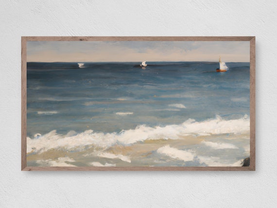 Sailboats on the Seaside Beach, Coastal Art Print