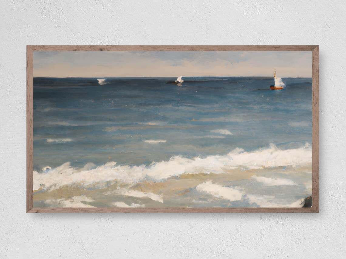 Sailboats on the Seaside Beach, Coastal Art Print