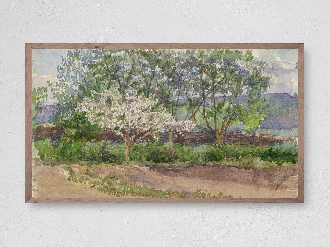 Watercolor Trees Art Print, Nature Landscape
