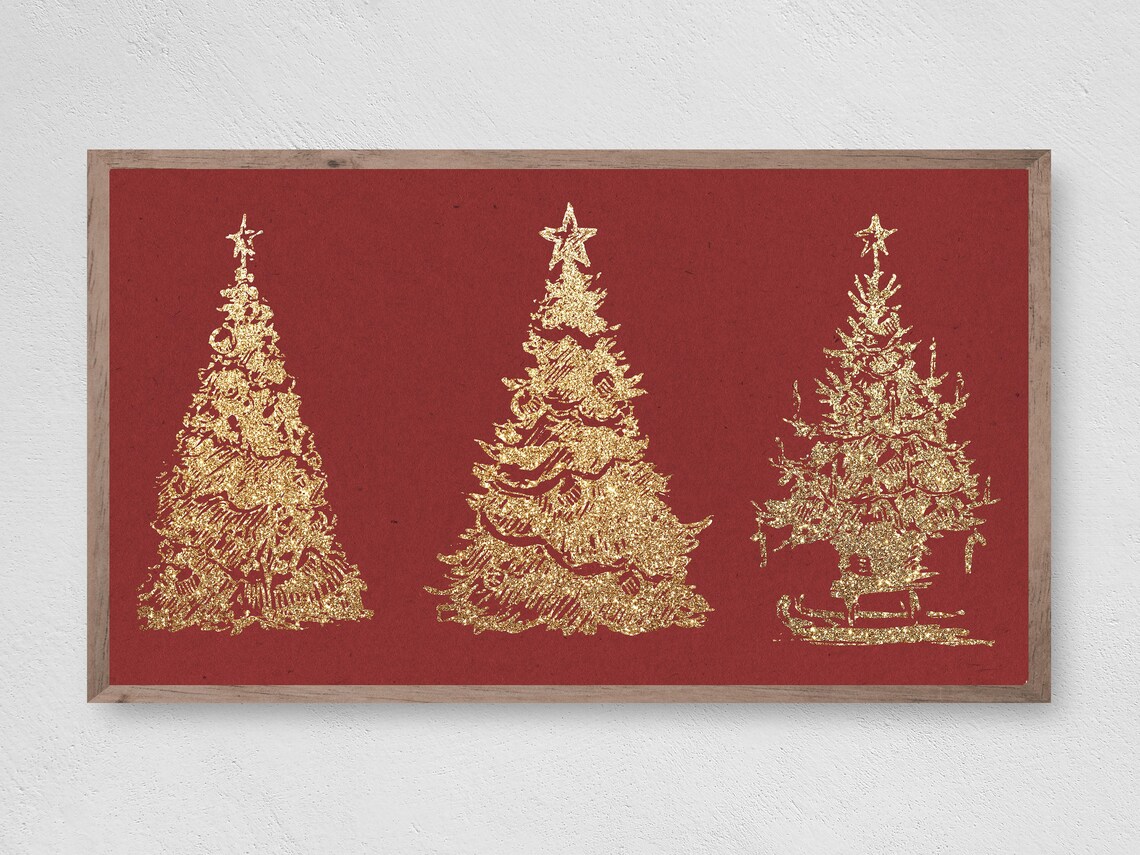 Golden Glitter Christmas Trees Art Print