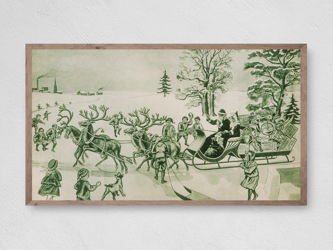 Vintage Christmas Santas Delivery Art Print