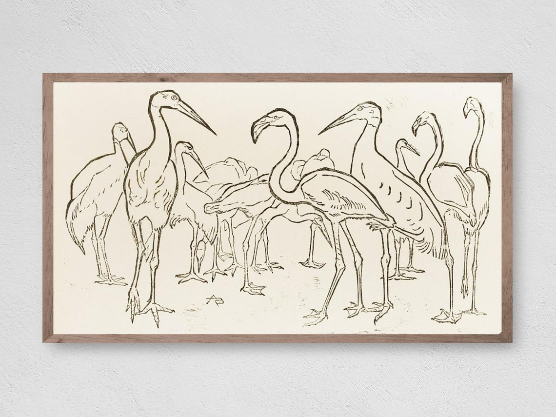 Flamingo Line Sketch Ink Drawing Minimalist Bird Wildlife Wall Art