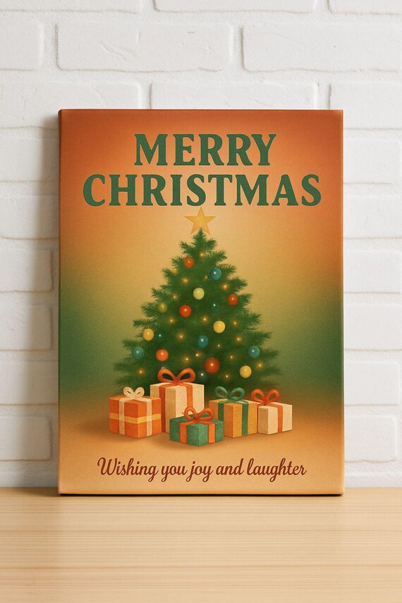 Merry Christmas Vintage Tree With Gifts Warm Holiday Greeting Poster