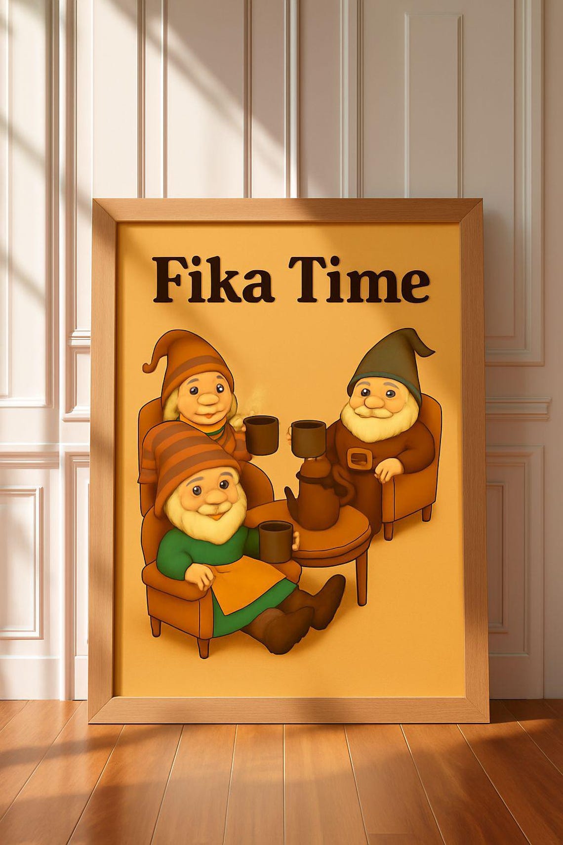 Fika Time Coffee Gnomes Cozy Swedish Coffee Break Art Poster