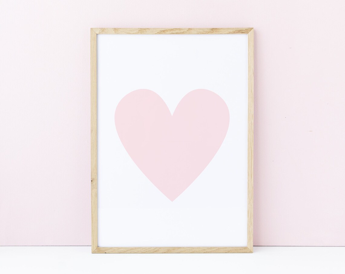 Blush Pink Minimalist Heart Valentine Love Wall Print Art Decor - Image 3
