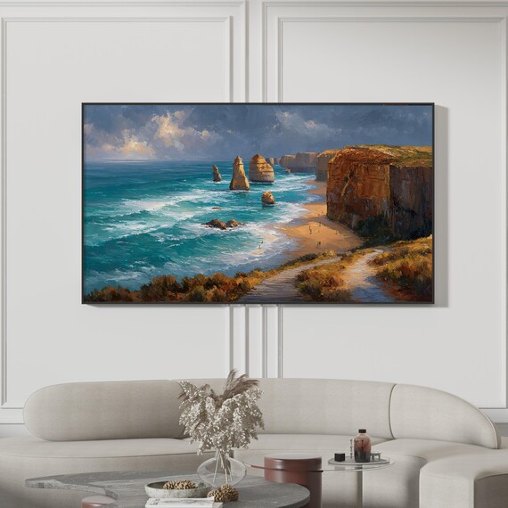 Dramatic Turquoise Coastal Cliffs Sea Stacks Ocean Seascape Poster