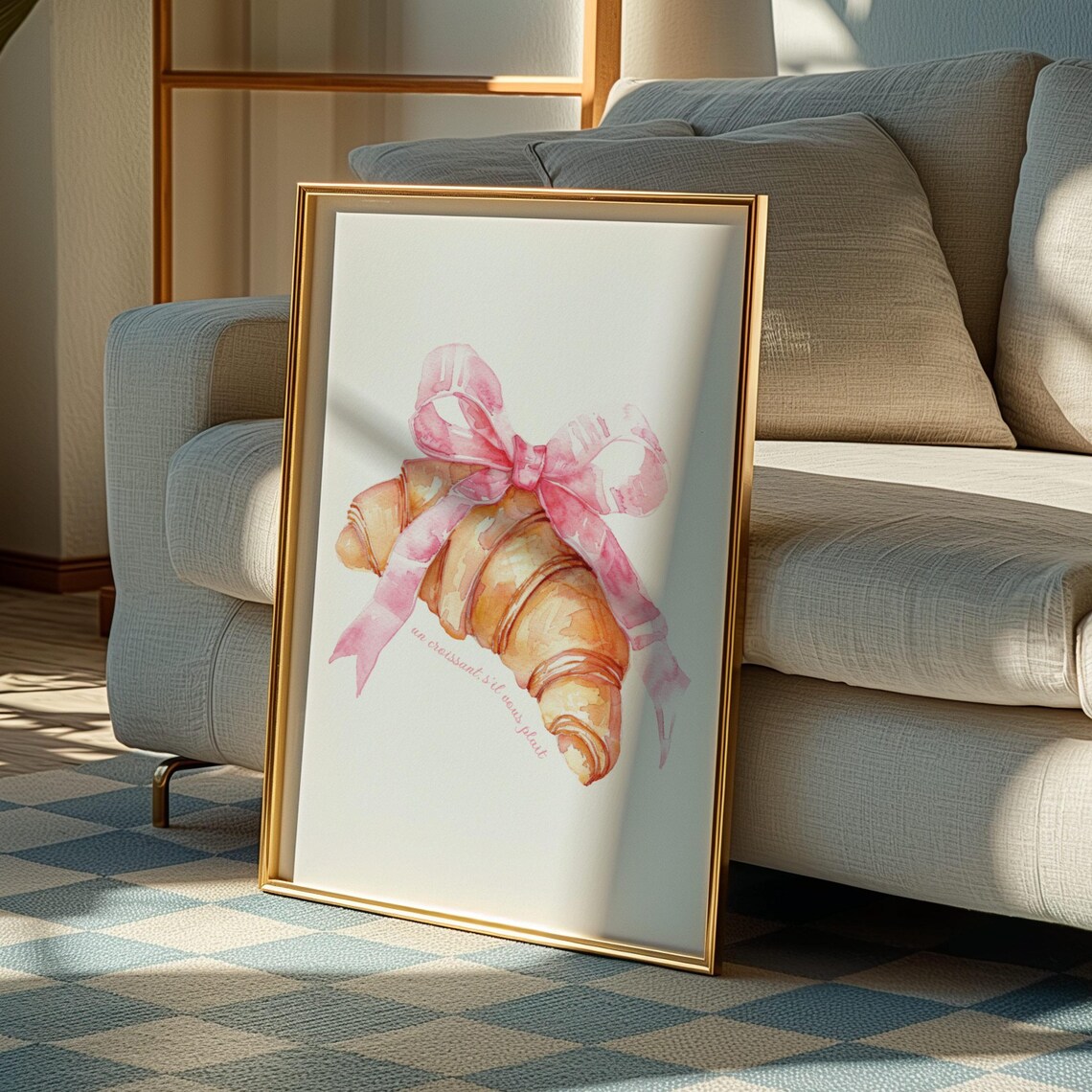 Croissant With Pink Bow, Cute Coquette Art Print - Image 3