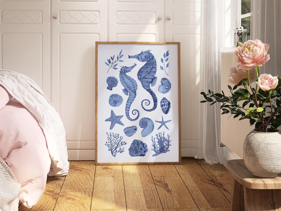Watercolor Seahorse Art Print, Coastal Beach House Decor - Image 2