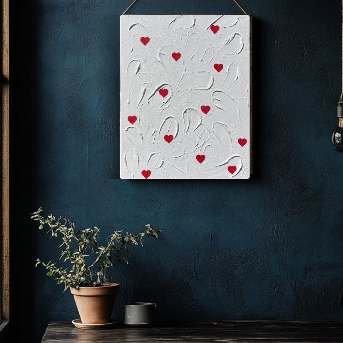 Minimalist Abstract Plaster Painting White Textured Heart Wall Art Modern Room Decor Unique Handmade Artwork