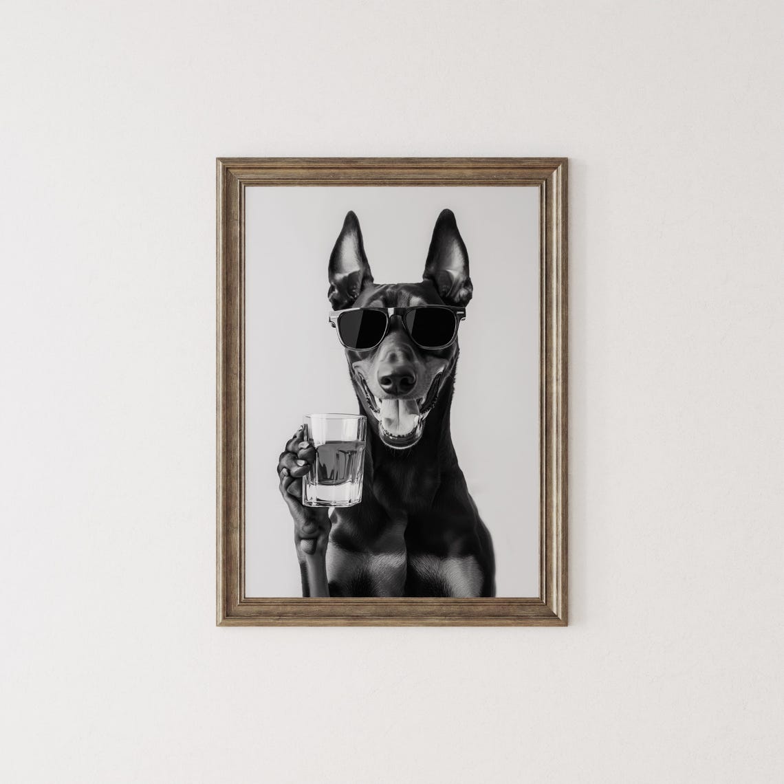 Doberman Holding Whiskey Glass Wearing Sunglasses Funny Dog Poster - Image 2