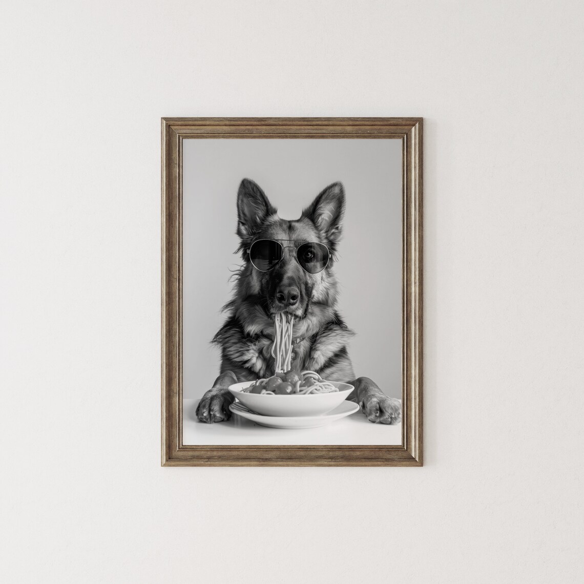 German Shepherd Eating Pasta Poster, Kitchen Wall Decor - Image 2