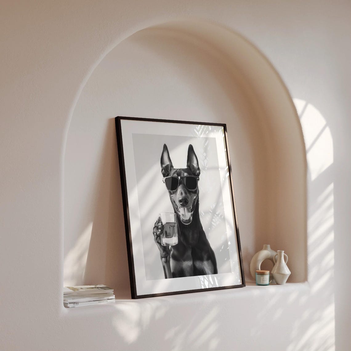 Doberman Holding Whiskey Glass Wearing Sunglasses Funny Dog Poster - Image 4