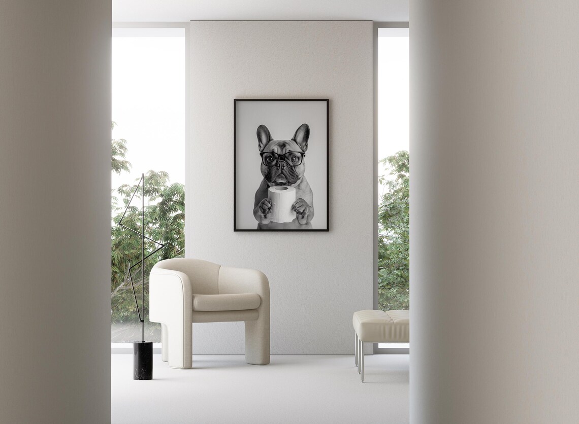 French Bulldog Toilet Roll Bathroom Funny Art Print - Image 3