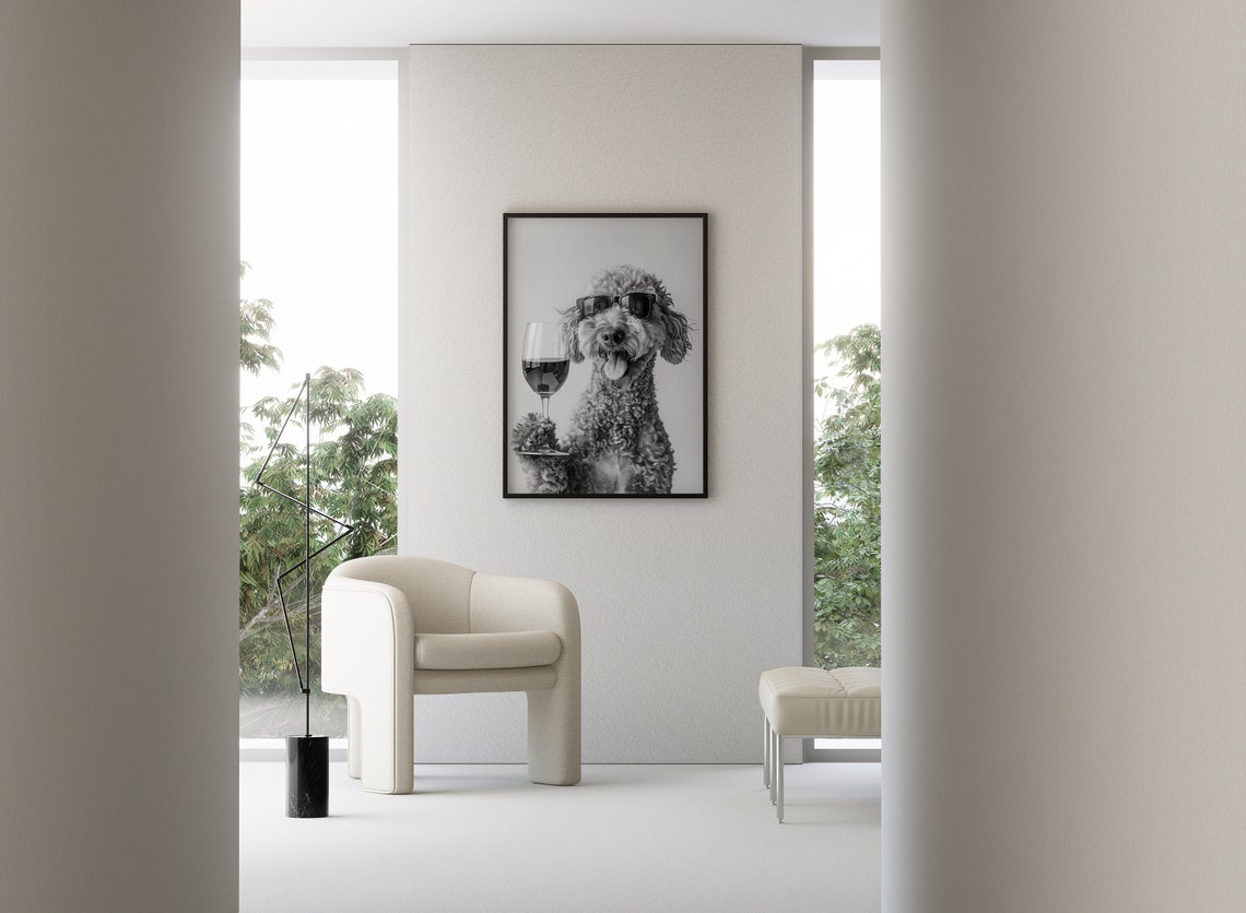 Labradoodle Wine Toast Funny Dog With Sunglasses Drinking Wine Poster - Image 3