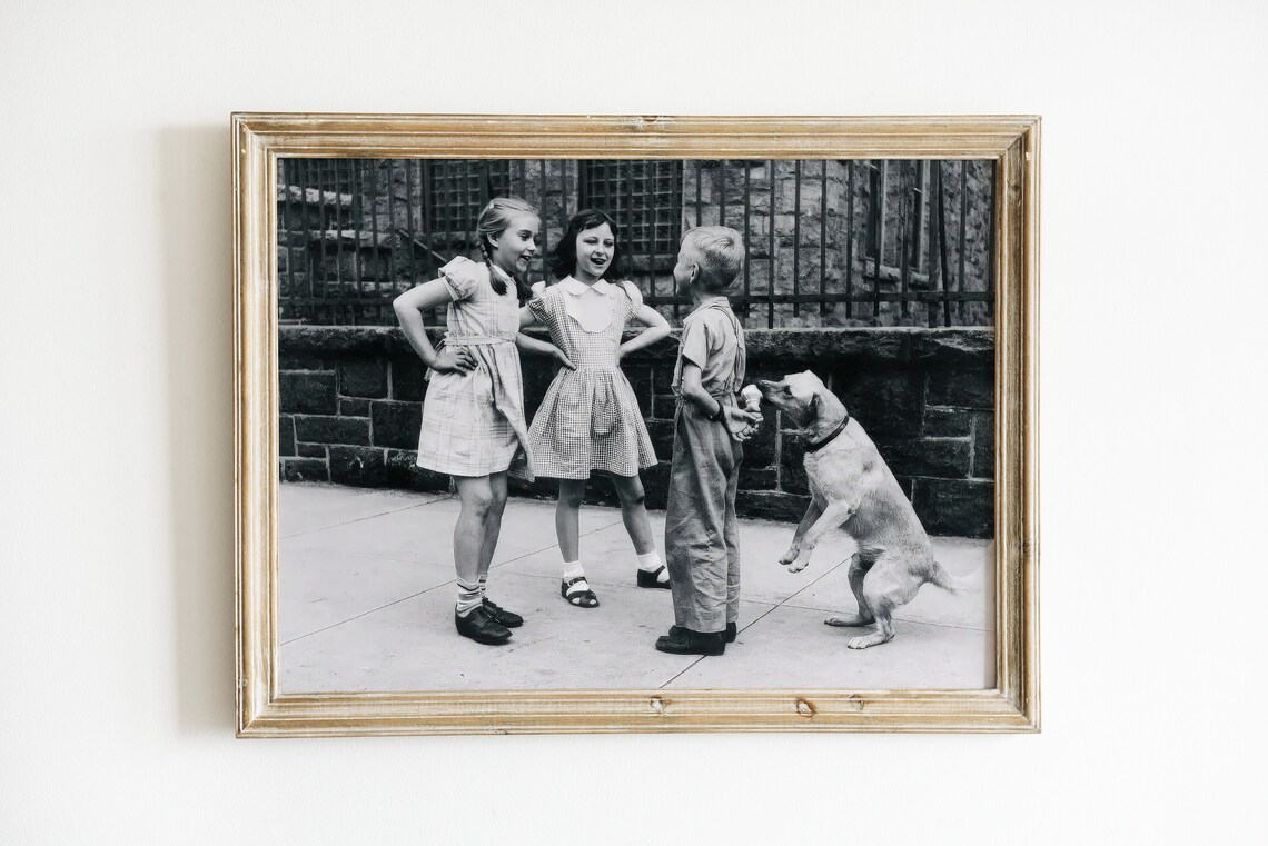 Vintage 1950s Kids Sharing Ice Cream With Dog Retro Photo Poster - Image 3