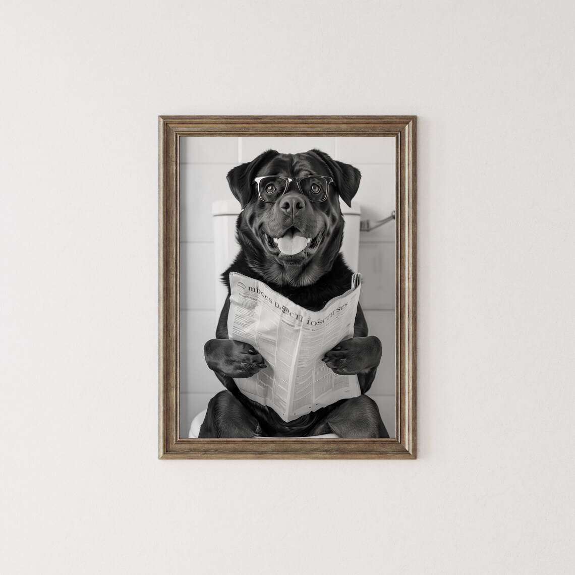 Rottweiler Bathroom Dog Poster, Black And White Print - Image 2
