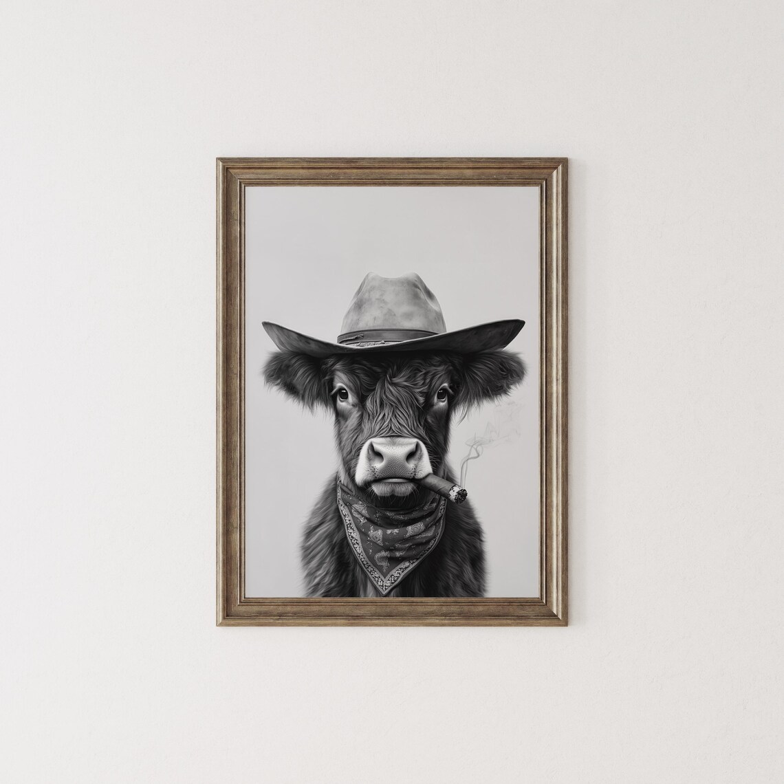 Highland Cow Cowboy Hat Cigar Bandana Western Funny Animal Wall Art - Image 2