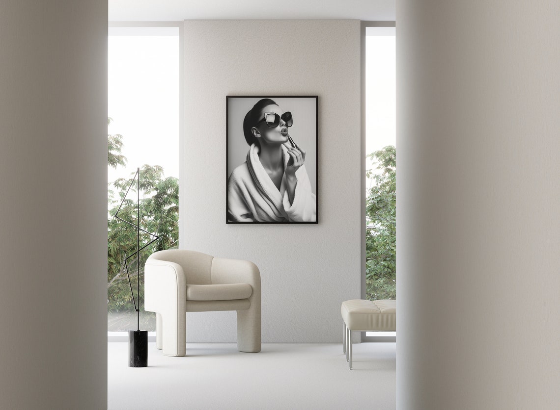 Woman Applying Lipstick Wall Art Black And White Print Vintage Fashion Photo Bathroom Wall Art Feminist Poster Fashion Wall Decor - Image 3