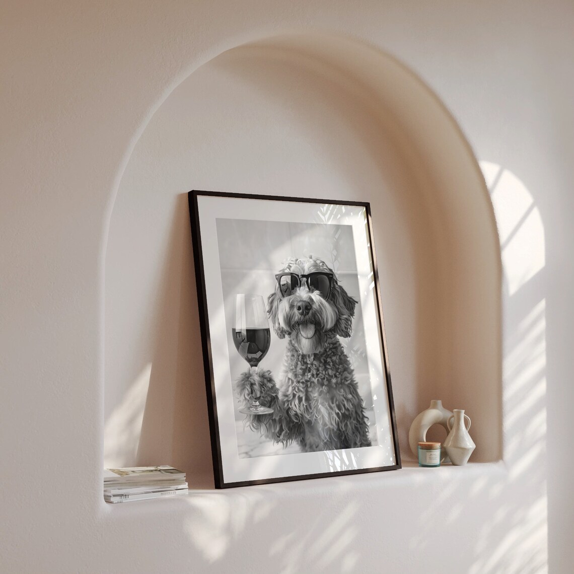 Cockapoo Drinking Wine, Black And White Poster - Image 4