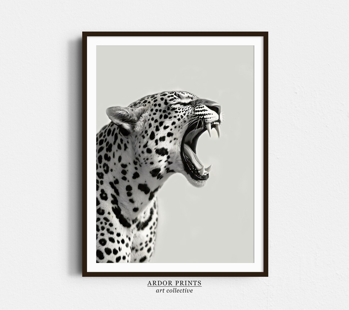 Leopard Roar Print, Minimalist Black And White Art Print