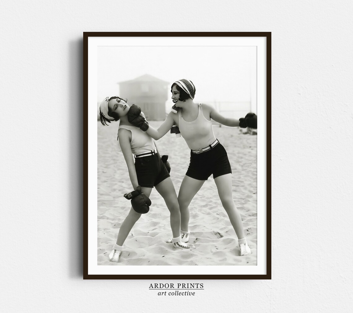 Two Women Beach Boxing Vintage 1930s Art Print