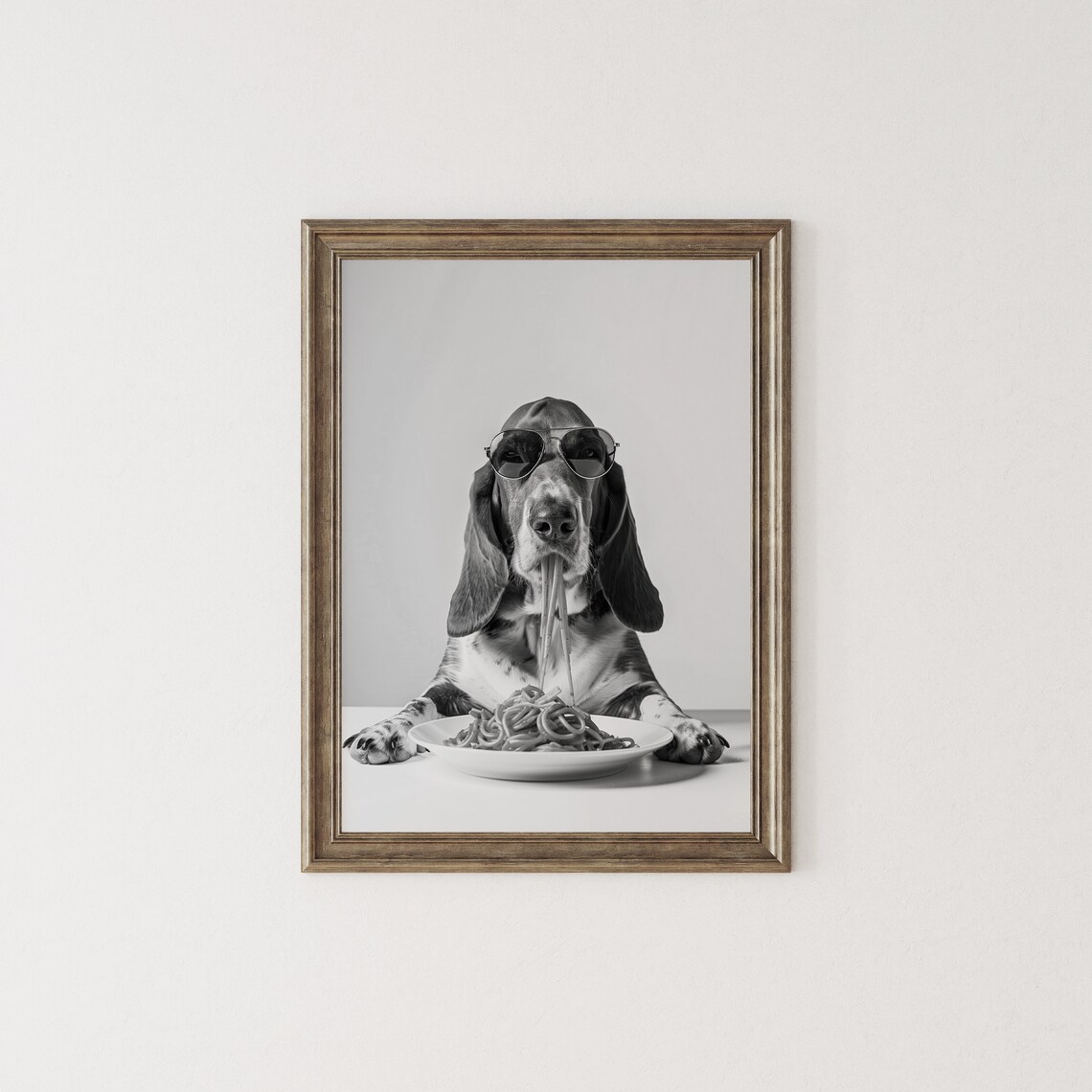 Basset Hound Eating Spaghetti Funny Dog With Sunglasses Photo Poster - Image 2