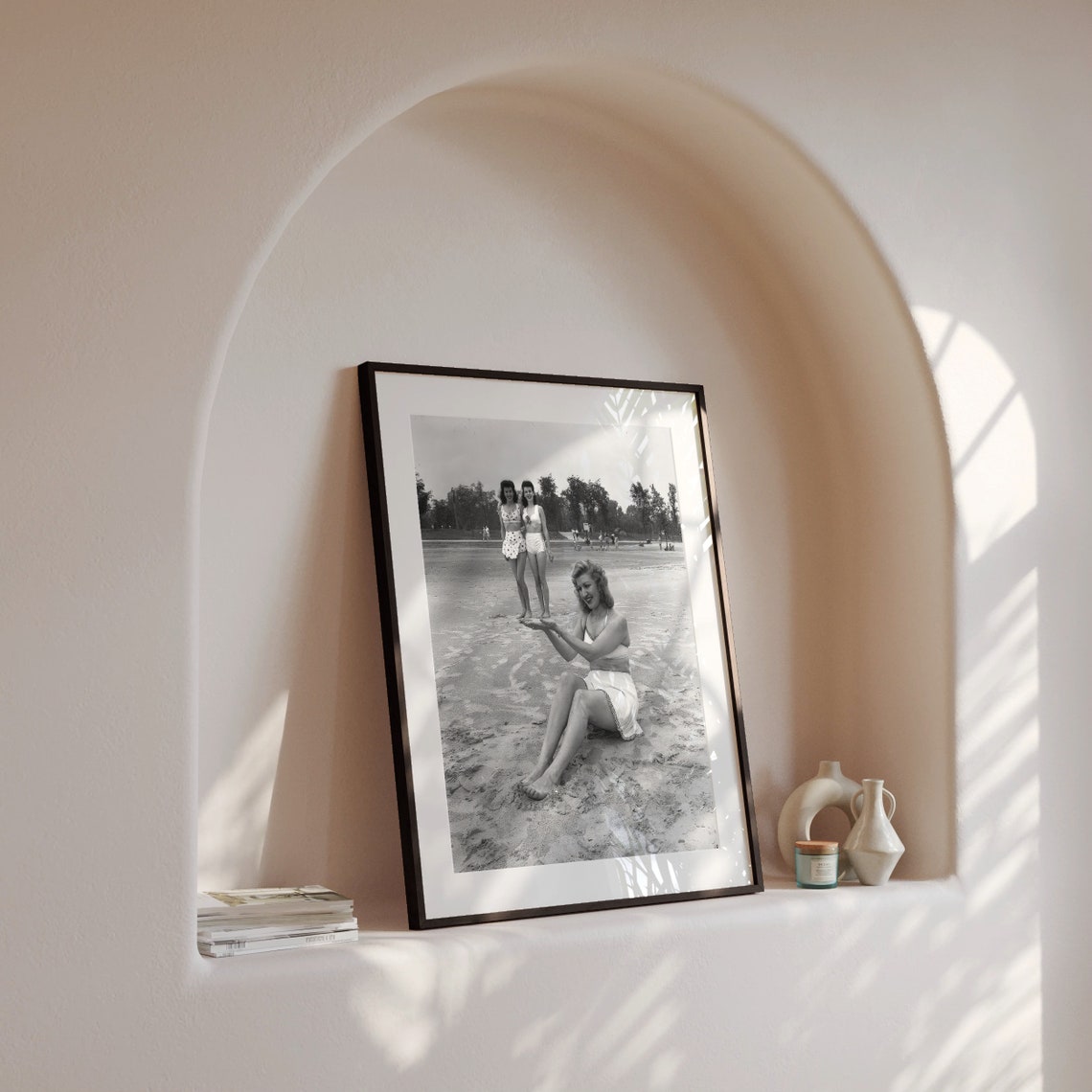 Vintage Beach Optical Illusion Photo Two Women Held in Hand Poster - Image 4
