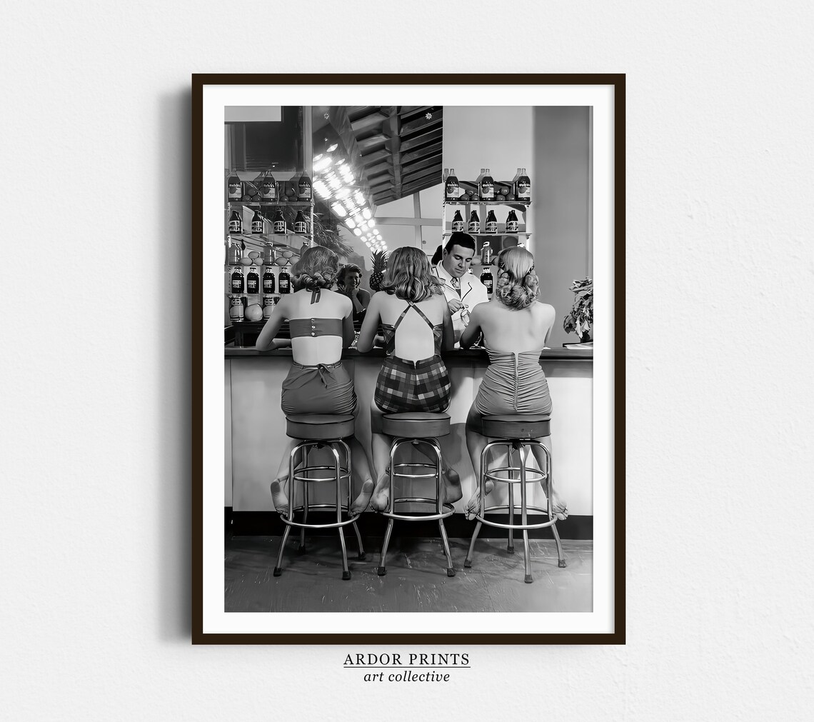 Women Drinking at Bar, Vintage Cocktail Art Print