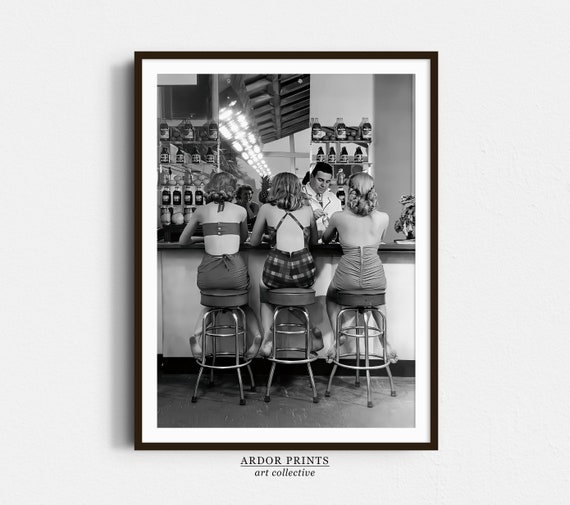 Women Drinking at Bar, Vintage Cocktail Art Print