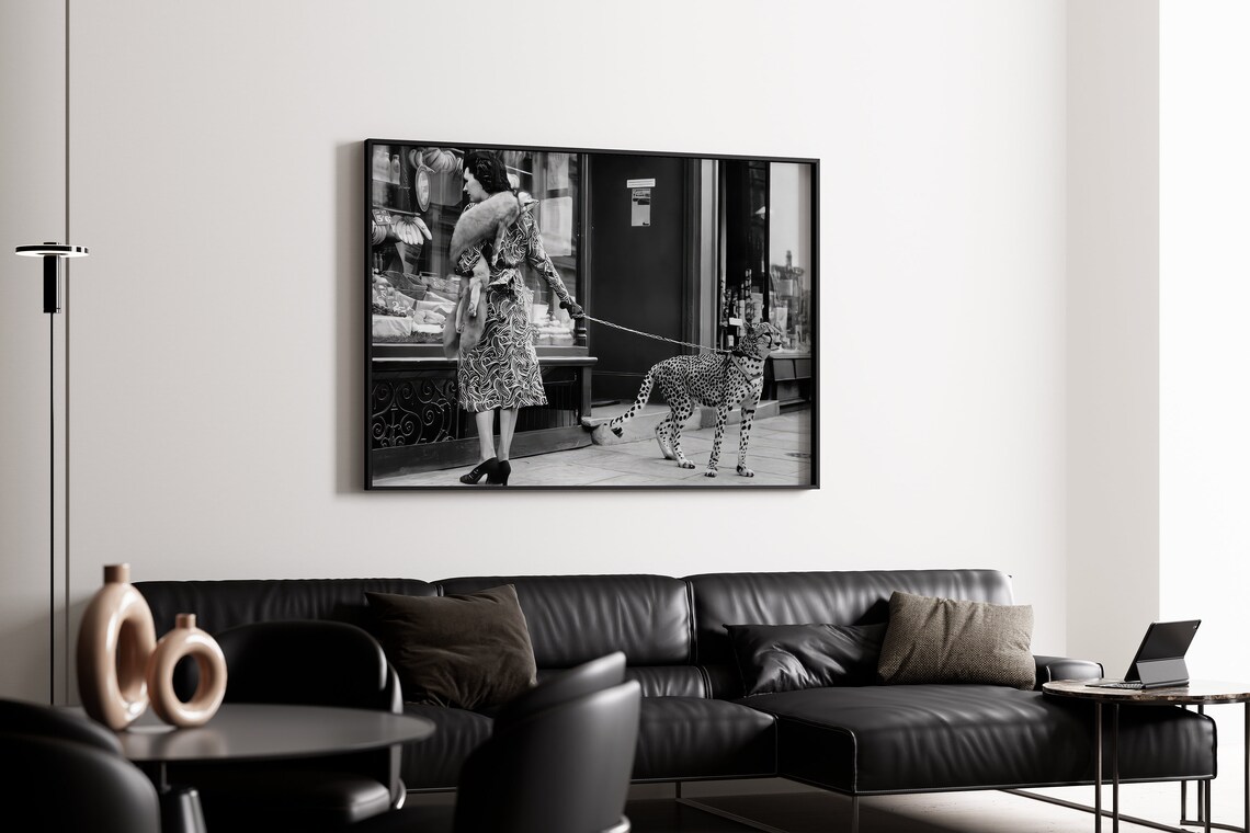 Woman With Cheetah On Leash, Vintage London Art Print - Image 4