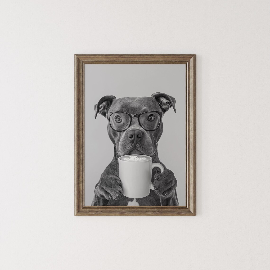 Staffy Bull Terrier Drinking Coffee, Funny Dog Print - Image 2
