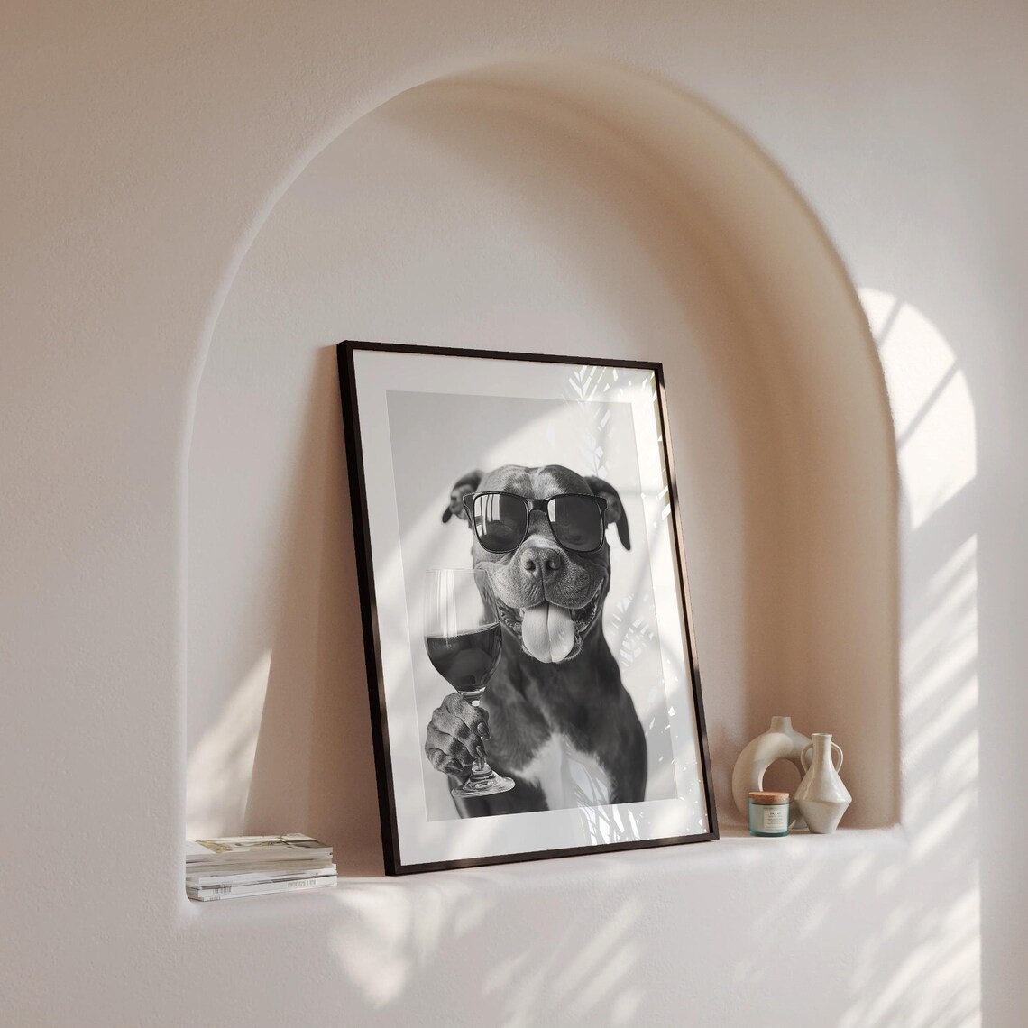Staffy Bull Terrier Drinking Wine Funny Dog Art Print - Image 4