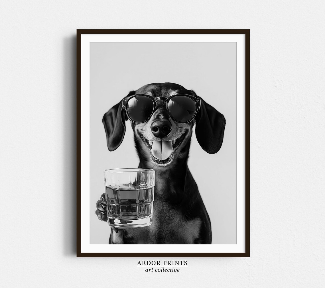 Dachshund Holding Whiskey Glass Wearing Sunglasses Funny Dog Poster