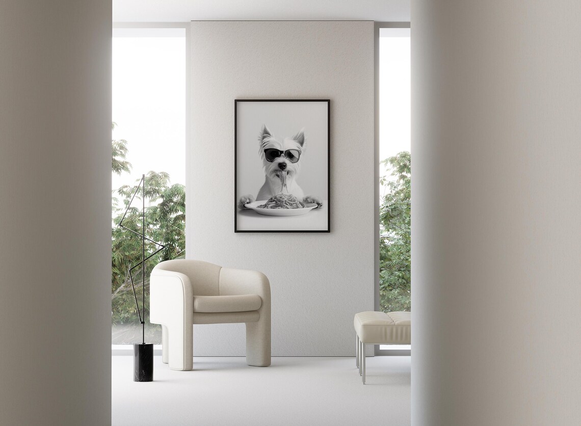 West Highland Terrier Eating Spaghetti Sunglasses Funny Dog Poster - Image 3