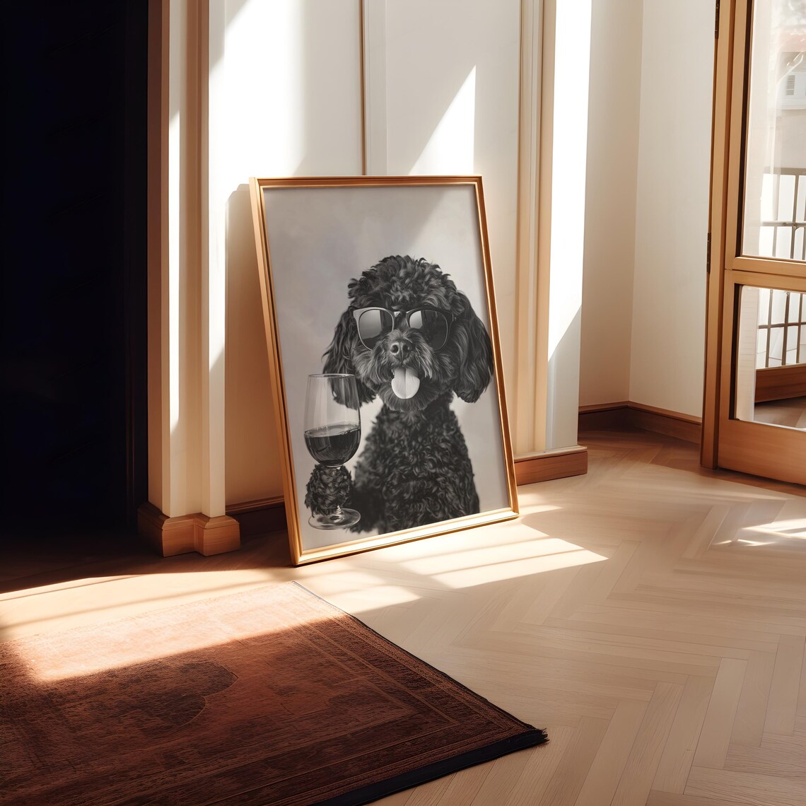 Black Cockapoo Drinking Wine Art Print, Bar Decor - Image 2
