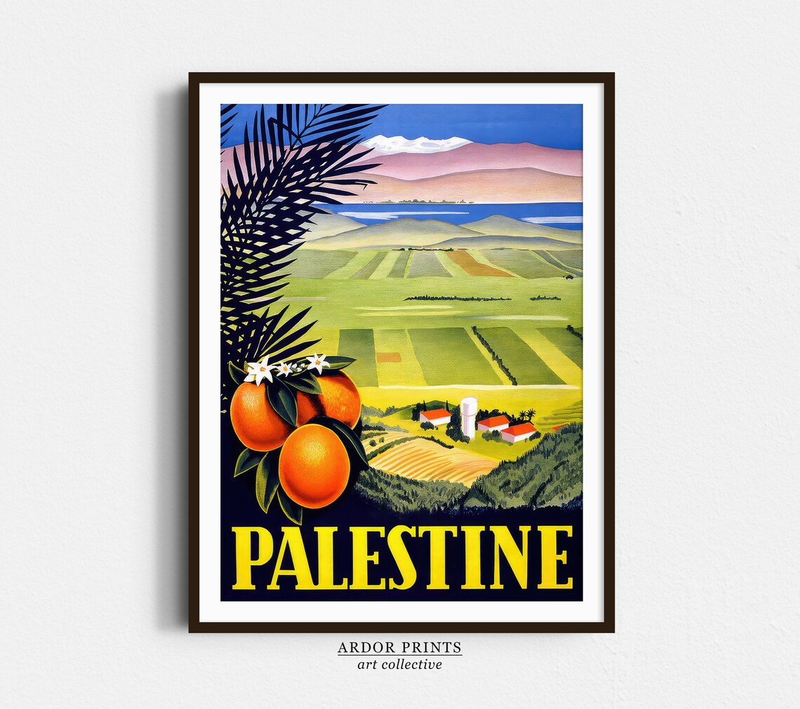 Palestine Vintage Travel Poster Citrus Orange Groves Mountains Sea
