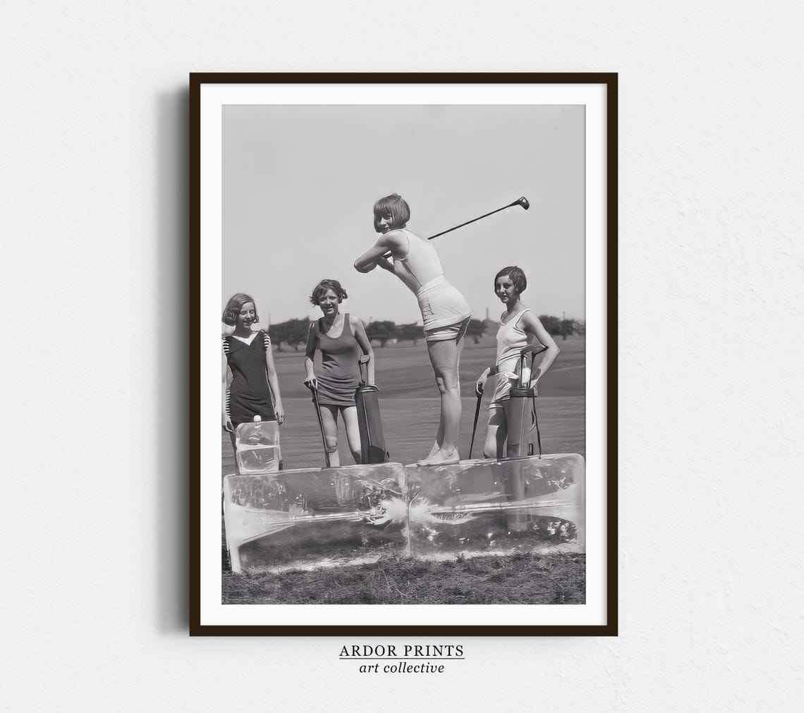 Vintage Women Golfers Teeing Off On Ice Blocks Retro Golf Photo Poster