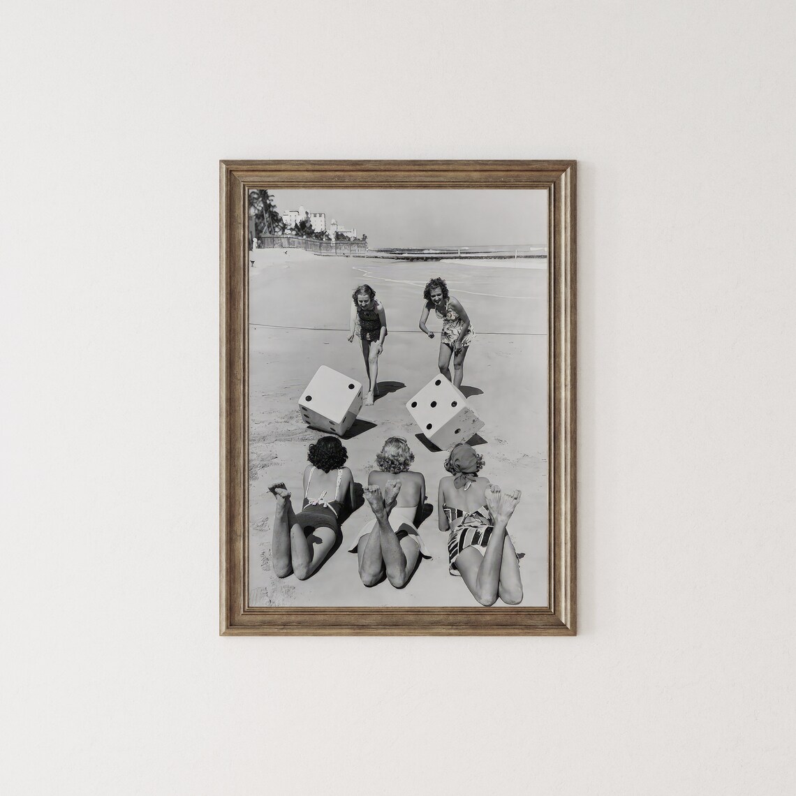 Women Playing Giant Dice On Beach 1940s Swimwear Vintage Photo Poster - Image 3