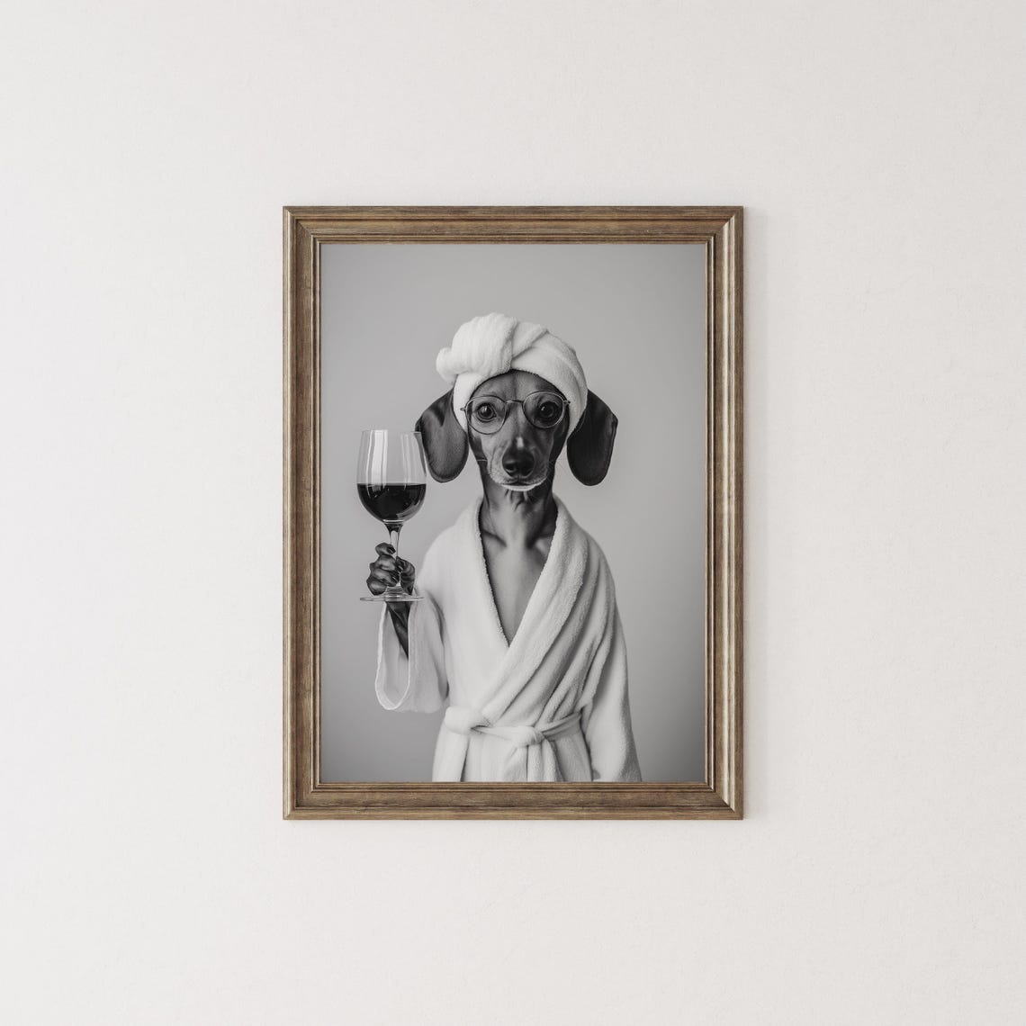 Dachshund Spa Day Bathrobe Towel Wine Glass Funny Dog Wall Art - Image 2