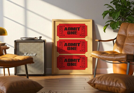 Admit One Red Vintage Ticket Stubs Retro Cinema Ticket Poster