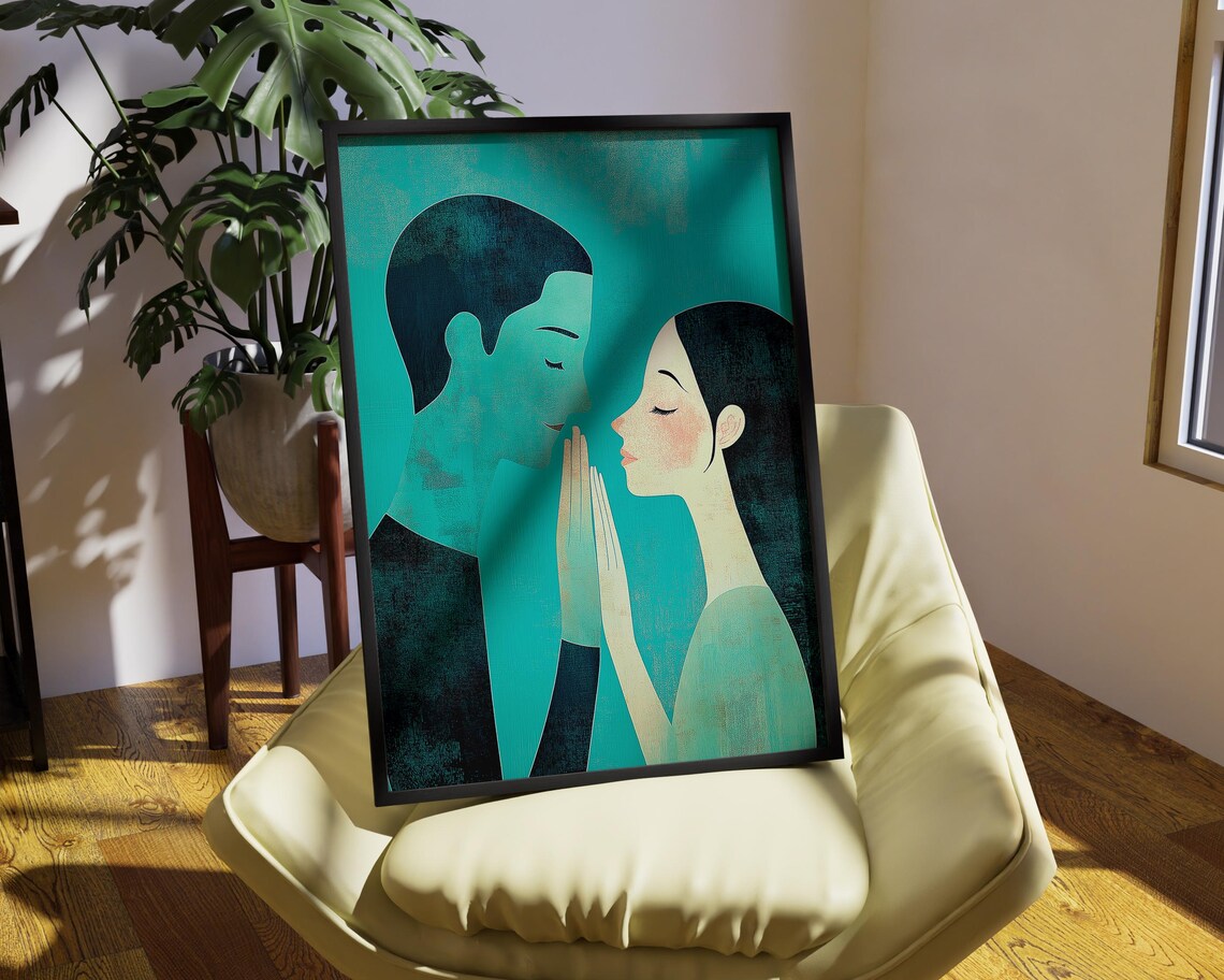 Romantic Couple Abstract People, Minimalist Art Print - Image 2