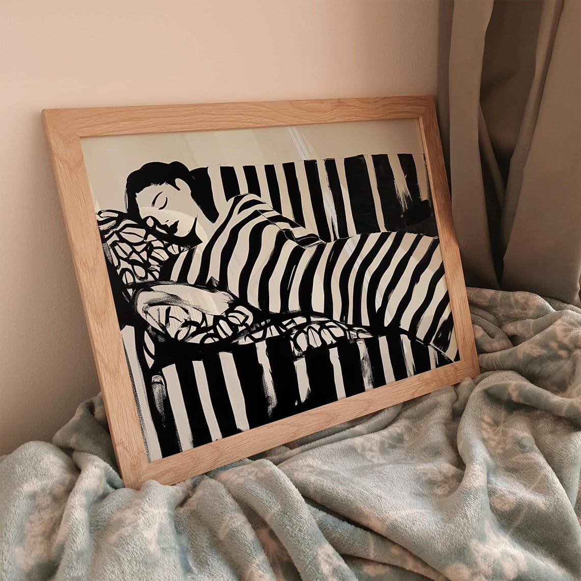 Abstract Woman in Black Stripes, Contemporary Wall Art Print - Image 3